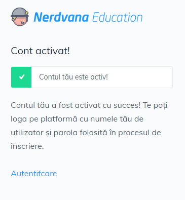 Nerdvana Education Mesaj pentru ghidul de creare cont